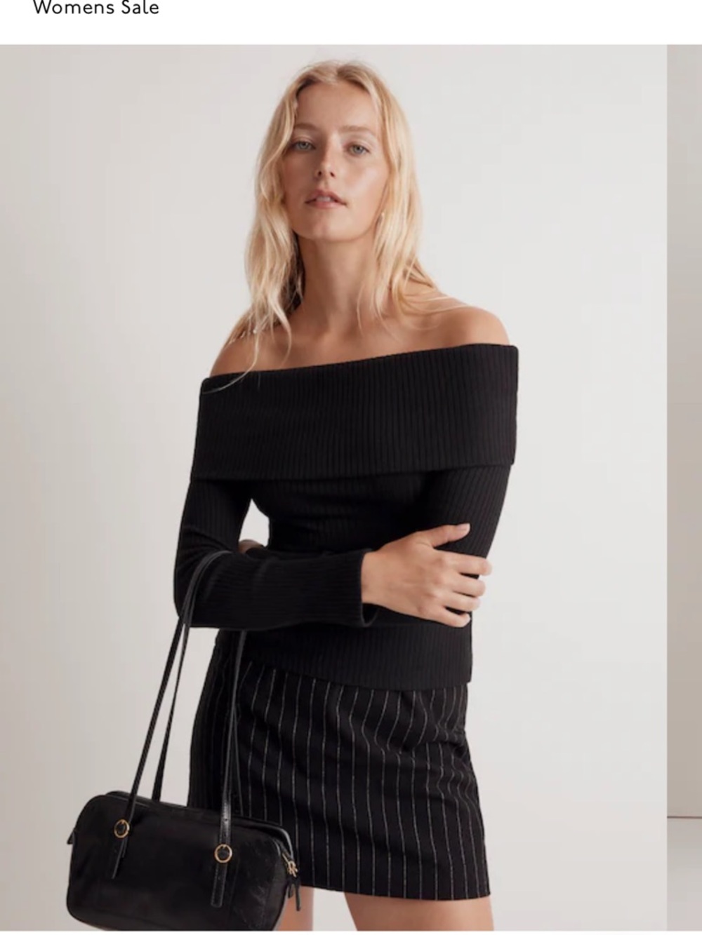 Madewell Black Off-the-Shoulder Ribbed Knit Sweater